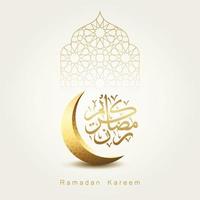 Ramadan Kareem greeting card design with crescent moon and calligraphy vector