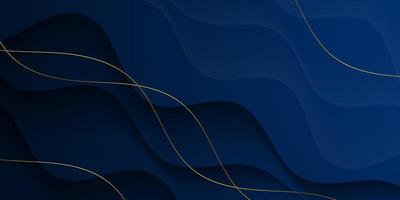 Abstract 3d dark blue wave with shadow shape background. wavy gold lines element.Eps10 vector