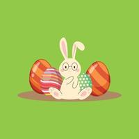 Cartoon bunny come out from an Easter egg free Vector