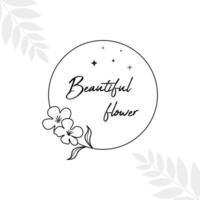 Botanical Boho Floral element Hand Drawn line art  Logo with Wild Flower and Leaves. Logo for spa and beauty salon, boutique, organic shop, cosmetic, yoga, interior, photography, baby shop, wedding. vector