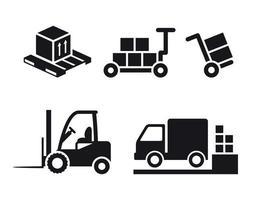 Warehouse icons, loading and unloading of goods vector