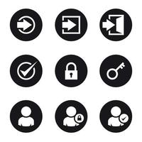 Login icons set, white on a black background vector