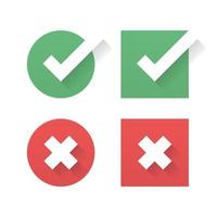 green check marks and red crosses. Circle and square. Minimalism icons set vector