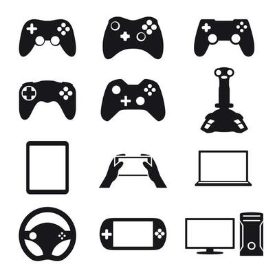 Game icons set. Black on a white background