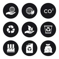 Ecology icons set. White on a black background vector
