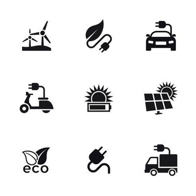 Solar energy icons set. Black on a white background