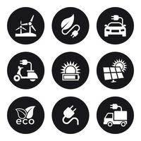 Solar energy icons set. White on a black background vector