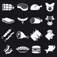 conjunto de iconos de carne. blanco sobre un fondo negro vector