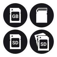 SD memory card, icons set. White on a black background vector