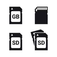 SD memory card, icons set. Black on a white background vector