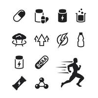 Sport supplements icons set. Black on a white background vector