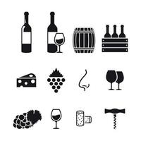 conjunto de iconos de vino. Negro sobre un fondo blanco vector