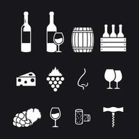 Wine icons set. White on a black background vector