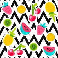 Tropical fruits doodle color stickers set vector