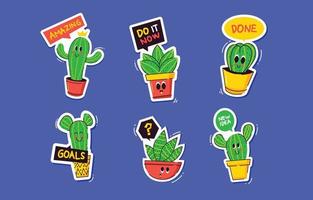 Cute Hand Drawn Cactus Character Journaling Sticker vector