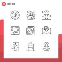 Pictogram Set of 9 Simple Outlines of book form biology web secure Editable Vector Design Elements