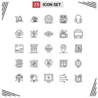 Modern Set of 25 Lines and symbols such as headset keyboard focus education book Editable Vector Design Elements