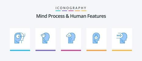 Mind Process And Human Features Blue 5 Icon Pack Including health. data. activity. message. lock. Creative Icons Design vector