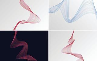 Set of 4 geometric wave pattern background Abstract waving line vector