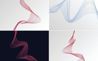 Set of 4 geometric wave pattern background Abstract waving line vector