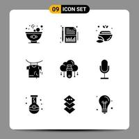 Mobile Interface Solid Glyph Set of 9 Pictograms of cloud data bowl usb drying Editable Vector Design Elements