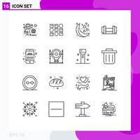 Set of 16 Vector Outlines on Grid for define taxi moon mobile tools Editable Vector Design Elements