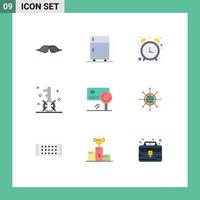 Pack of 9 creative Flat Colors of media engine equipment office clock Editable Vector Design Elements