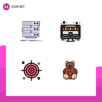 Modern Set of 4 Filledline Flat Colors and symbols such as server pc database discount office Editable Vector Design Elements