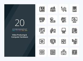 20 Video Producing And Computer Hardware Outline icon for presentation vector