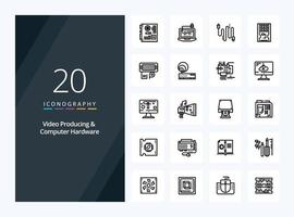 20 Video Producing And Computer Hardware Outline icon for presentation vector