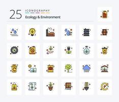 paquete de iconos llenos de 25 líneas de ecología y medio ambiente que incluye energía. ecología. fábrica. soltar. agua vector