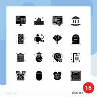 16 Universal Solid Glyphs Set for Web and Mobile Applications gear web protection school web Editable Vector Design Elements