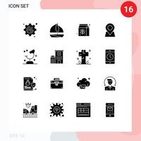 Set of 16 Vector Solid Glyphs on Grid for science microscope package laboratory pin Editable Vector Design Elements