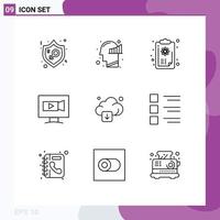 Set of 9 Commercial Outlines pack for cloud video statistics screen logic Editable Vector Design Elements