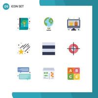 9 Universal Flat Color Signs Symbols of aim grid computer star falling Editable Vector Design Elements