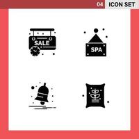 Mobile Interface Solid Glyph Set of 4 Pictograms of limited notify online shop spa sign agriculture Editable Vector Design Elements