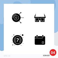 Group of 4 Solid Glyphs Signs and Symbols for computer help hard drive disk glasses cinema Editable Vector Design Elements