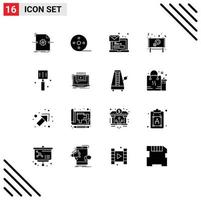 Mobile Interface Solid Glyph Set of 16 Pictograms of sign day computer board login Editable Vector Design Elements