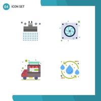 paquete de iconos planos de 4 símbolos universales de la tienda de baño ventilador de agua puesto de comida elementos de diseño vectorial editables vector