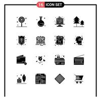 Pack of 16 Modern Solid Glyphs Signs and Symbols for Web Print Media such as insurance credit cake account trees Editable Vector Design Elements