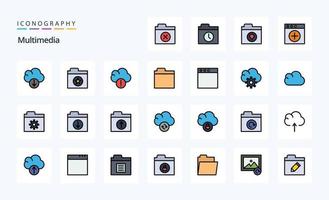 paquete de iconos de estilo lleno de 25 líneas multimedia vector