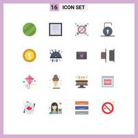 16 User Interface Flat Color Pack of modern Signs and Symbols of money coin seo cash protect Editable Pack of Creative Vector Design Elements