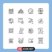 16 Universal Outline Signs Symbols of vision monitoring ball conception basket ball Editable Vector Design Elements