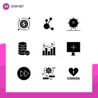 9 Solid Glyph concept for Websites Mobile and Apps report analytics leisure web security Editable Vector Design Elements