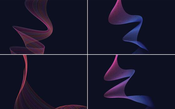 Set of 4 geometric wave pattern background Abstract waving line vector