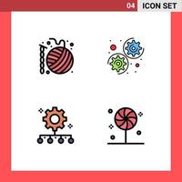 Pack of 4 Modern Filledline Flat Colors Signs and Symbols for Web Print Media such as ball team management hobbies options work management Editable Vector Design Elements