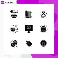 9 Universal Solid Glyphs Set for Web and Mobile Applications computer hospital pray helicopter ribbon Editable Vector Design Elements