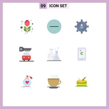 9 Universal Flat Color Signs Symbols of science flask person tube key Editable Vector Design Elements