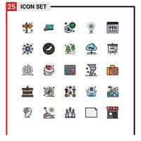Group of 25 Filled line Flat Colors Signs and Symbols for light idea login develop time Editable Vector Design Elements