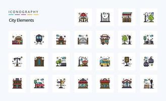25 City Elements Line Filled Style icon pack vector